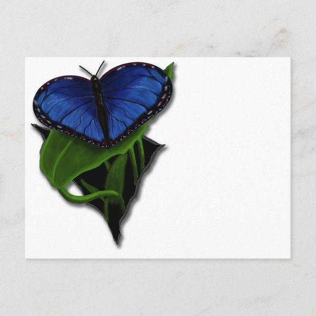 Blaues Schmetterlingsherz Postkarte (Vorderseite)
