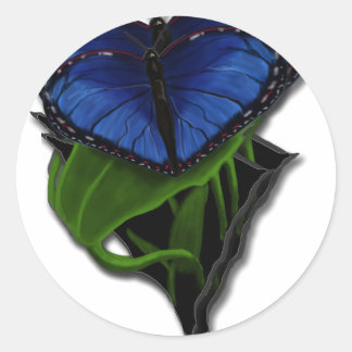 Blaues Schmetterlingsherz Runder Aufkleber