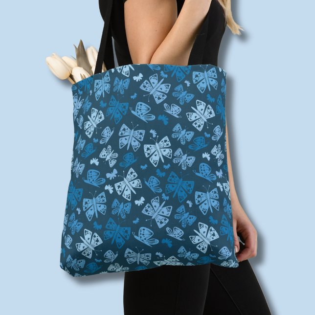 Blaues Schmetterlingsmuster (Blue butterfly pattern tote bag)