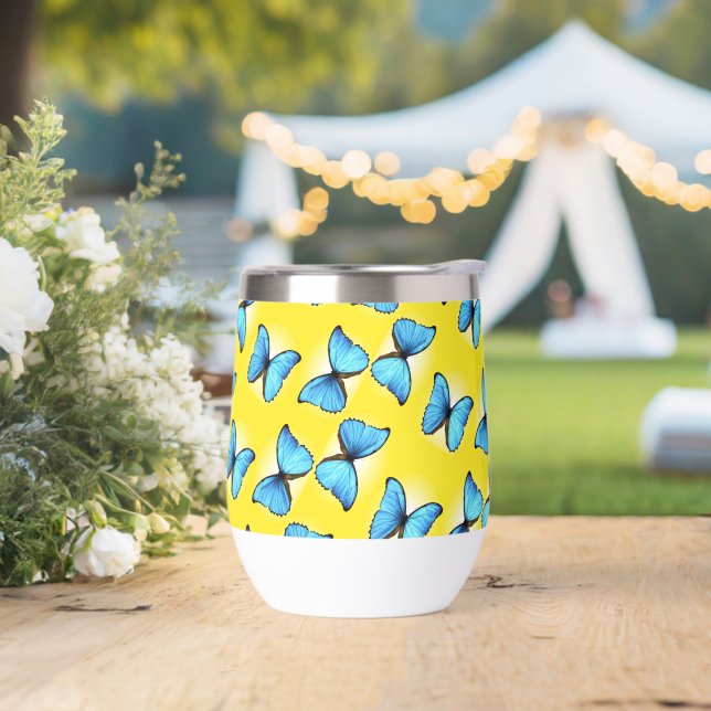 Blaues Schmetterlingsmuster auf gelb (Hochzeit)