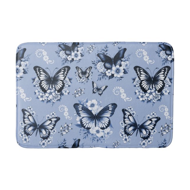 Blaues Schmetterlingsmuster Badematte (Vorderseite)