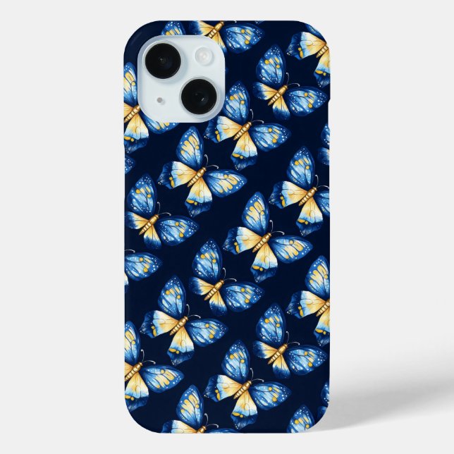 Blaues Schmetterlingsmuster Case-Mate iPhone Hülle (Rückseite)