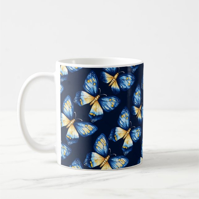 Blaues Schmetterlingsmuster Kaffeetasse (Links)