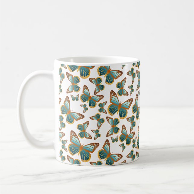Blaues Schmetterlingsmuster Kaffeetasse (Links)