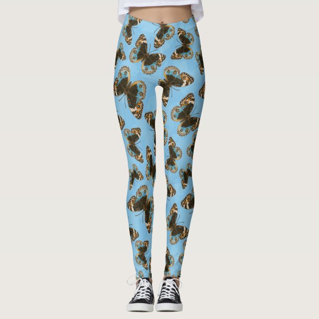 Blaues Schmetterlingsmuster Leggings (Vorderseite)