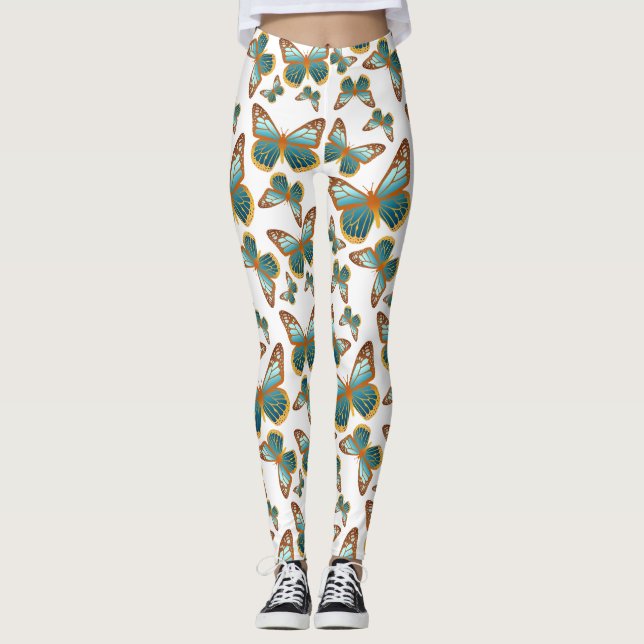 Blaues Schmetterlingsmuster Leggings (Vorderseite)