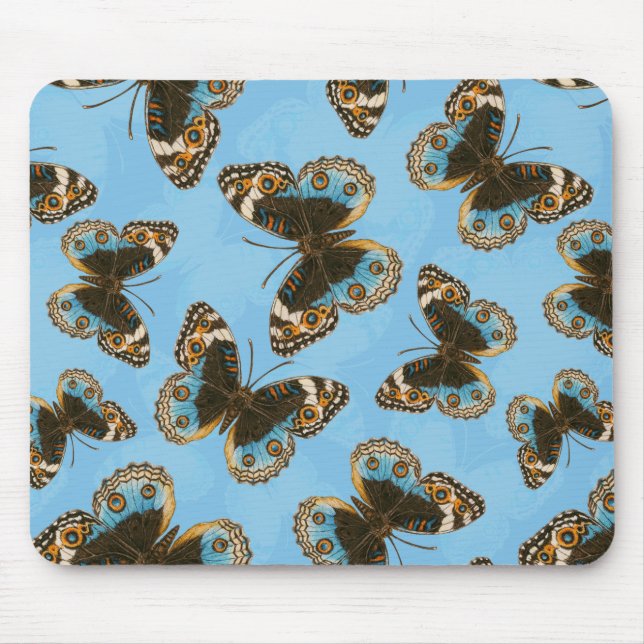 Blaues Schmetterlingsmuster Mousepad (Vorne)