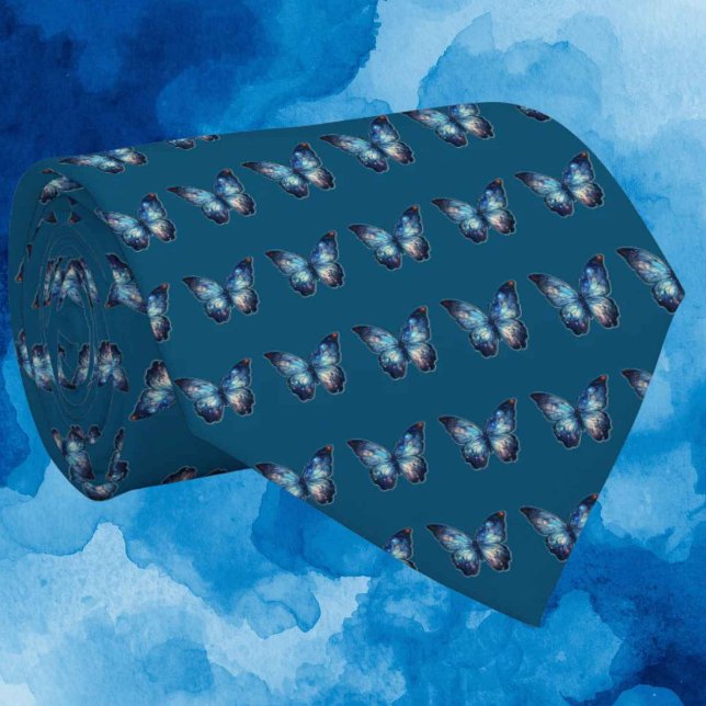 Blaues Schmetterlingsmuster Navy Blau Krawatte (Von Creator hochgeladen)