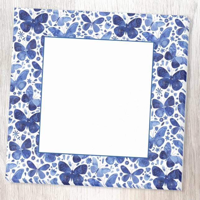 Blaues Schmetterlingsmuster Post-it Klebezettel (Butterfly pattern watercolor blue and white post it notes)