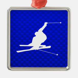 Blaues Schnee-Skifahren Silbernes Ornament