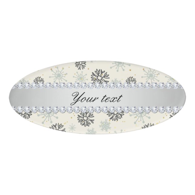 Blaues Schneeflocke-Gold spielt silberne Diamanten Namenschild (Vorderseite)