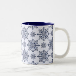 Blaues Schneeflocken-Damaskatmuster Zweifarbige Tasse