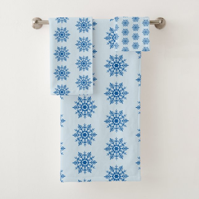 Blaues Schneeflocken-Muster Badetuch Set (Insitu)