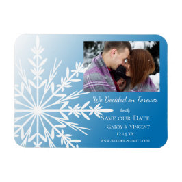 Blaues Schneeflocken Winterhochzeit Save the Date Magnet