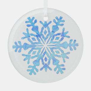 Blaues Schneeflockendesign auf einem Glasdekor Ornament Aus Glas