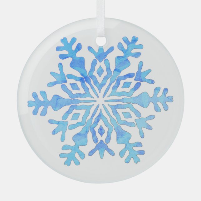 Blaues Schneeflockendesign auf einem Glasdekor Ornament Aus Glas (Vorderseite)