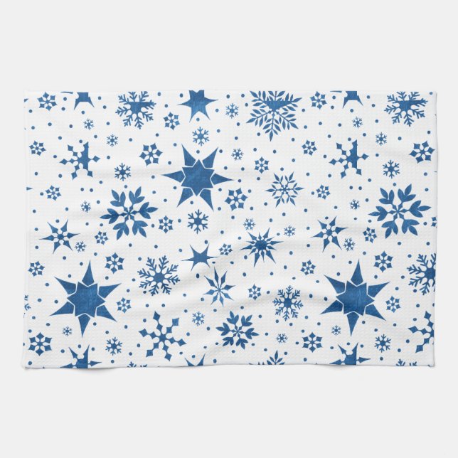 Blaues Schneeflockenmuster Geschirrtuch (Horizontal)