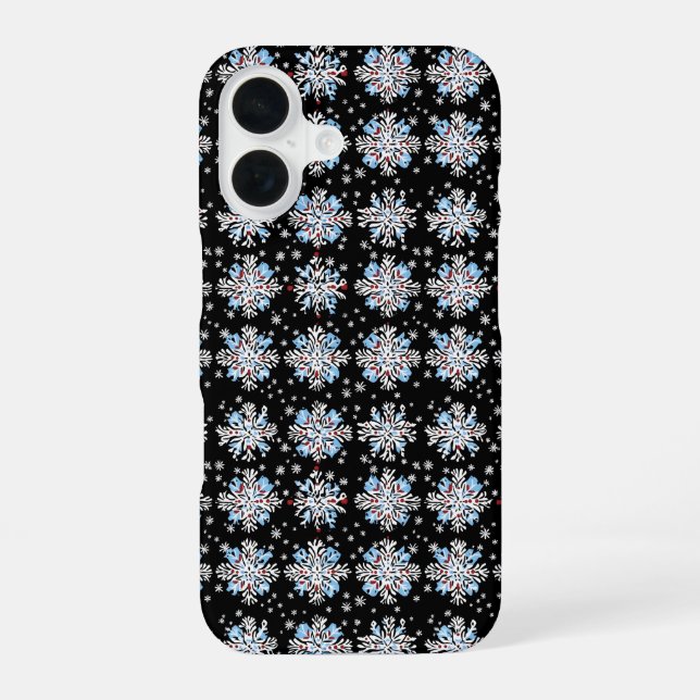 Blaues Schneeflockenmuster iPhone 16 Hülle (Rückseite)