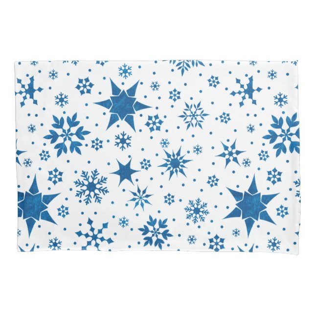 Blaues Schneeflockenmuster Kissenbezug (Vorderseite)