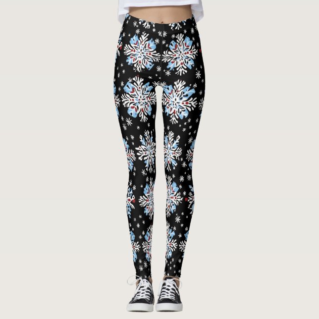 Blaues Schneeflockenmuster Leggings (Vorderseite)