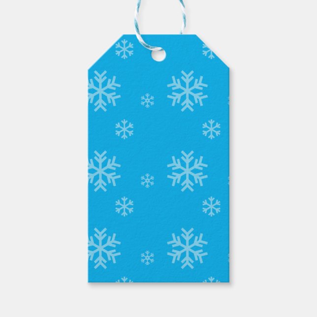 Blaues Schneeflockenmuster Moderner Winterurlaub Geschenkanhänger (Vorderseite)