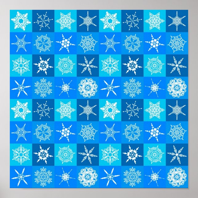 Blaues Schneeflockenmuster Poster (Vorne)