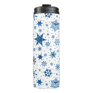 Blaues Schneeflockenmuster Thermosbecher