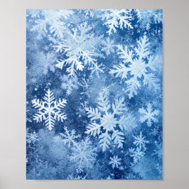 Blaues Schneeflockenmuster Winter gefroren Poster
