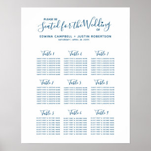 Blaues Schrift-Herz-Kunst-Hochzeitstischplan Poster