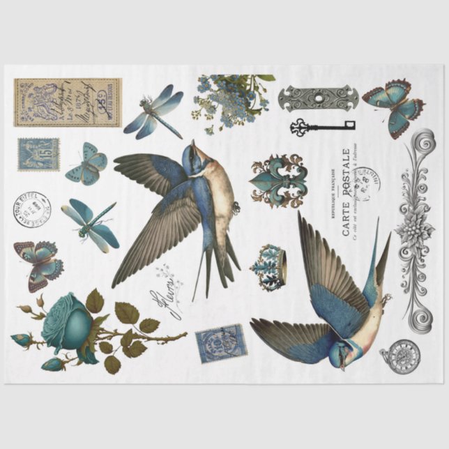 Blaues Schwalbengeflecht Seidenpapier (Vorderseite)