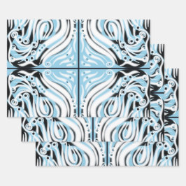 Blaues Schwarz-weißes Curry-Abstraktes Muster Geschenkpapier Set