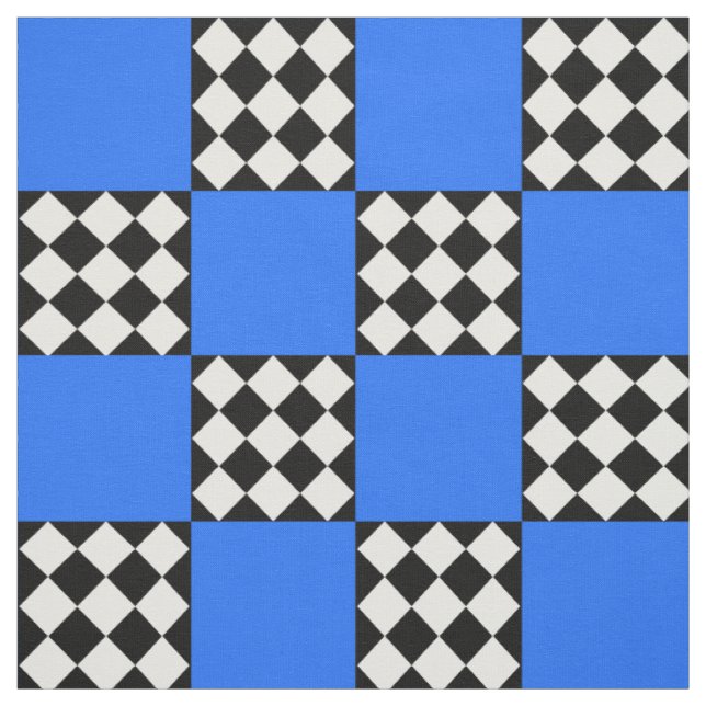 Blaues Schwarz-weißes Harlequin Square Form Textil Stoff (Muster)