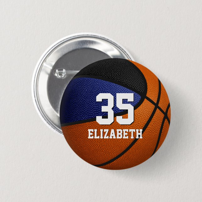 Blaues schwarzes Basketball-Team mit Mädchenname Button (Vorne & Hinten)