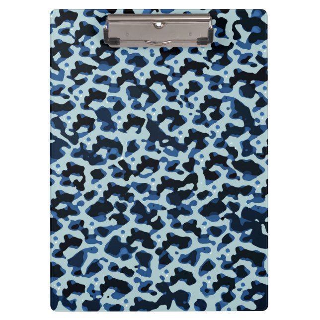 Blaues Schwarzes Camouflage Muster Klemmbrett (Vorderseite)
