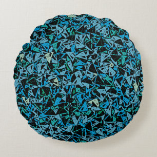 Blaues schwarzes Dreieck Nahtloses Muster Rundes Kissen