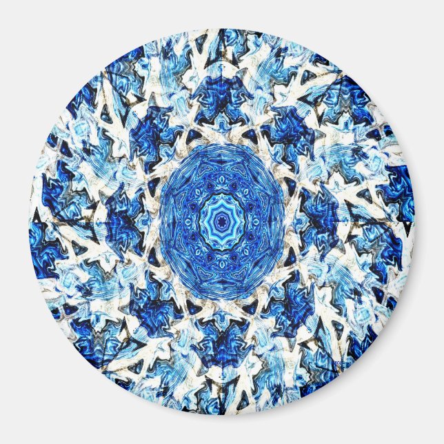 Blaues Schwarzes Mandala abstrakt Magnet (Vorne)