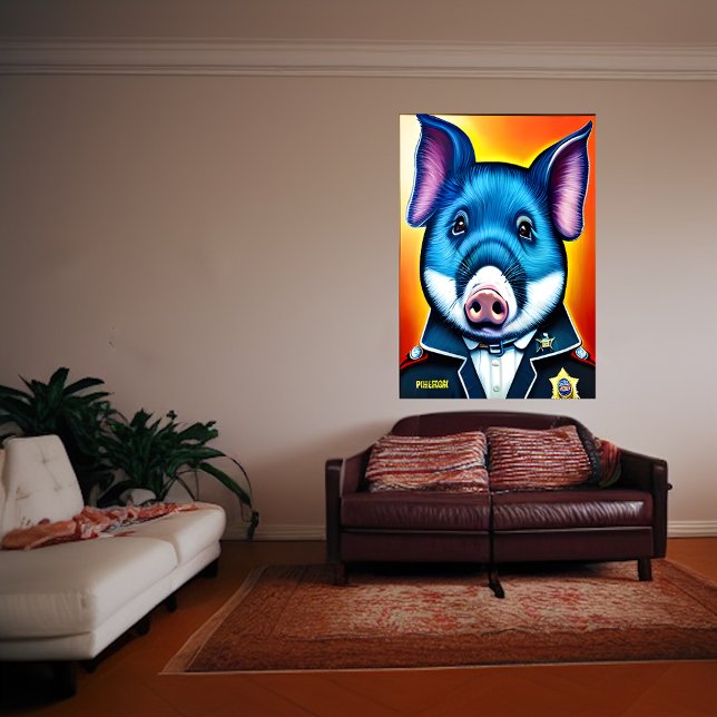 Blaues Schwein in Polizeiuniform | AI Art Poster (Von Creator hochgeladen)
