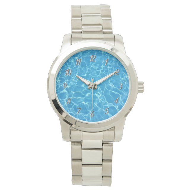 Blaues Schwimmbad Blaues Wasser Armbanduhr (Vorderseite)