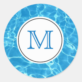 Blaues Schwimmbad Wassermonogramm Runder Aufkleber