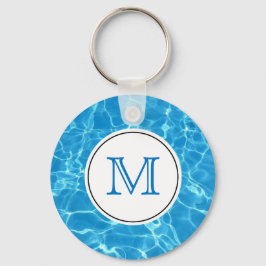 Blaues Schwimmbad Wassermonogramm Schlüsselanhänger