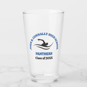 Blaues Schwimmteam Personalisierter Schwimmer Glas