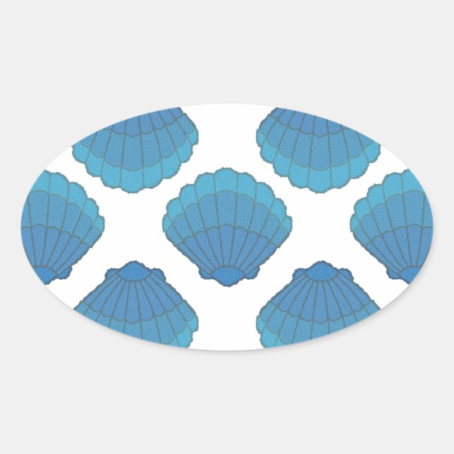 Blaues Seashell-Mosaikmuster Ovaler Aufkleber (Vorderseite)