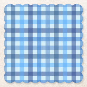 Blaues Sechsfarb-Gingham-Muster-Papier-Getränkeunt Untersetzer