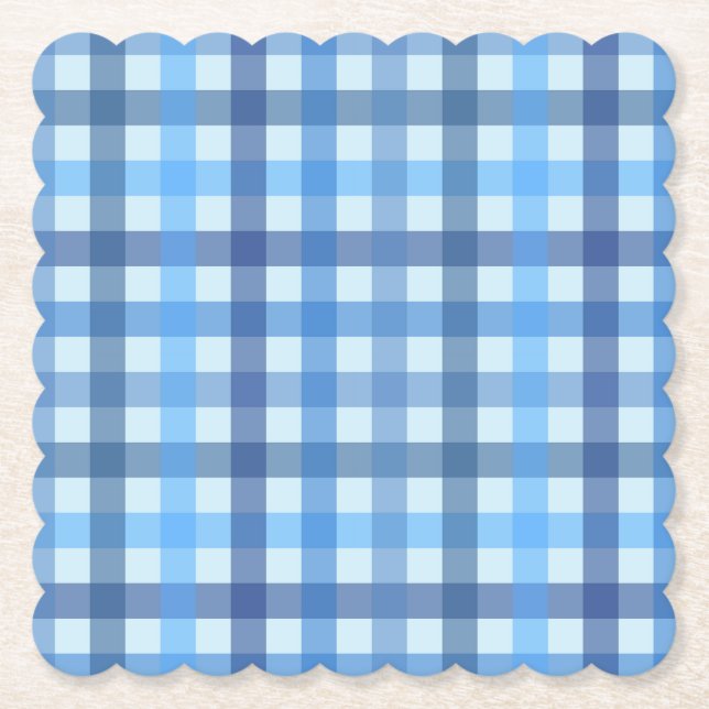 Blaues Sechsfarb-Gingham-Muster-Papier-Getränkeunt Untersetzer (Vorderseite)