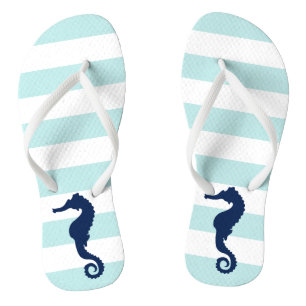 Blaues Seepferd auf Minzstreifen Flip Flops
