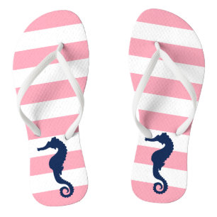Blaues Seepferd mit rosa Streifen Flip Flops