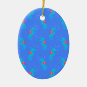 Blaues Seepferd-Muster Keramik Ornament