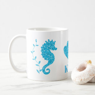 Blaues Seepferd und Seashell addieren NamensTasse Kaffeetasse