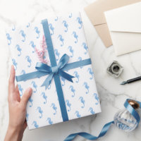 Blaues Seepferdchen-Küstenmuster-Wrap-Papier