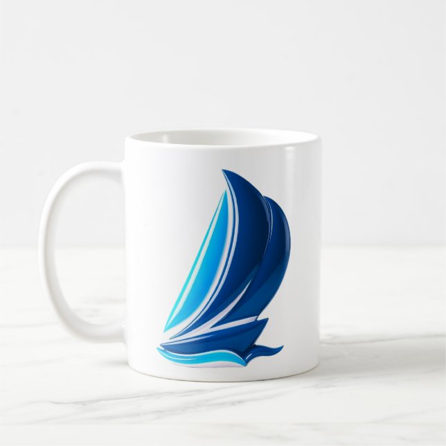 Blaues Segelboot-Abenteuer Kaffeetasse (Links)
